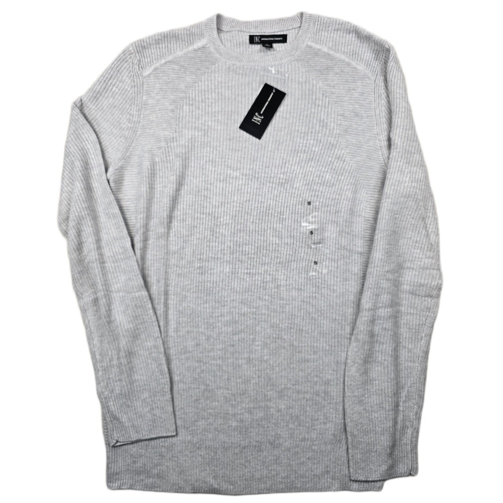 INC International Concepts Sweater Mens Small Grey Viscose Ribbed Knit NEW‎